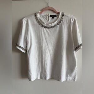 J. Crew White Short Sleeve Top with Silver Accents